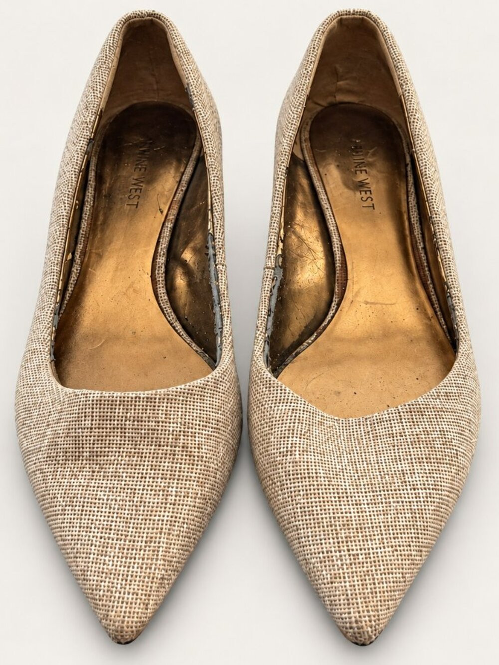 Nine West Gold Beige Woven Pointed Toe Pumps 7M